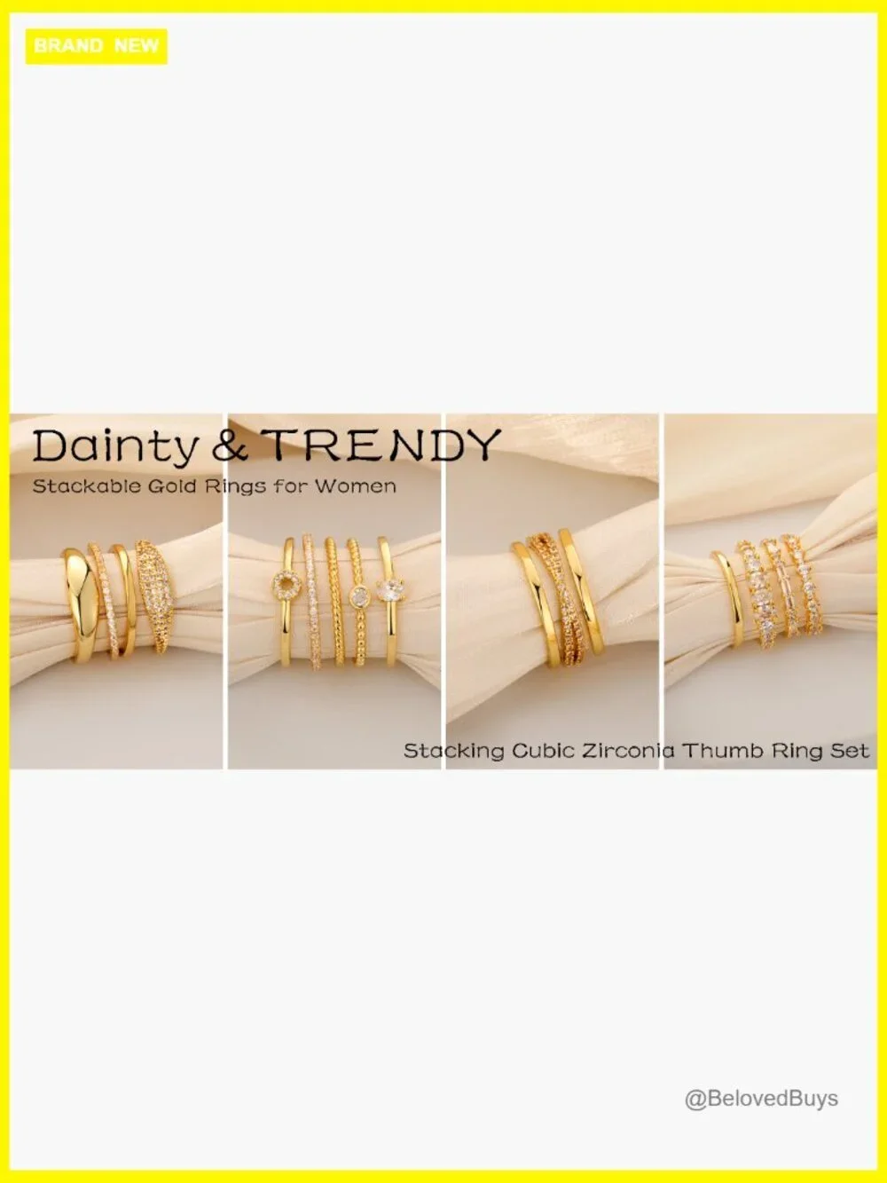 Stacking Ring Set 14K Gold Plated Cubic Zirconia Stackable Rings for Women Size